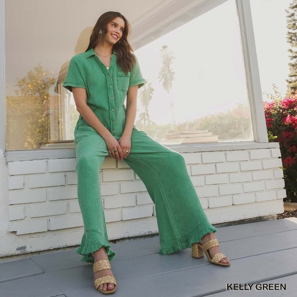 Umgee Full Size Cotton Gauze Mineral Wash Button Down Shirt Plus Size